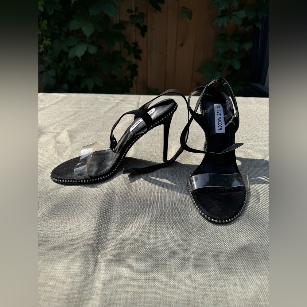 Steve Madden Black and Clear Strappy Sandals